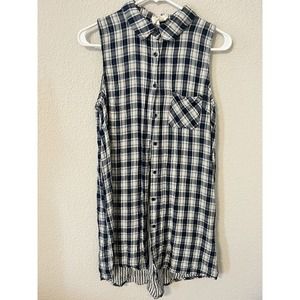 Boho Jane Woodstock Ombre Plaid Sleeveless Shirt Size M Blue